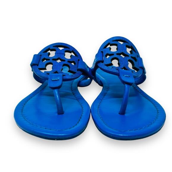 Tory Burch Tejus Embossed Leather Miller Sandal Bright Tropical Blue 5.5 Women’s - Picture 4 of 12